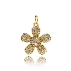 Flower Pendant, Micropavé CZ Flower Necklace, 18K Gold Filled Plant Necklace, Plant Charm, Flower Pendant, DIY Jewelry Supplies, 16x21.5x4mm