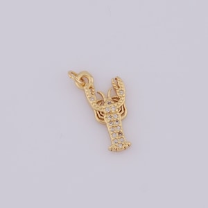 18K Gold Filled Lobster Pendant, Micro Pave CZ Ocean Charms, Shrimp Charms, DIY Jewelry Making，19x9x2mm