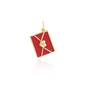 Colgante de sobre relleno de oro de 18 quilates, encanto de esmalte, encanto de carta de amor, encanto de sobre, fabricación de joyas de bricolaje, 18x11x2 mm