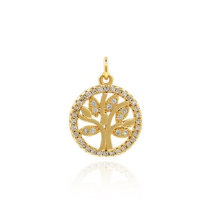 Micropave Runder Baum des Lebens Halskette Genealogie Halskette Zarter Baum des Lebens Anhänger DIY Schmuckherstellung Zubehör 18K Goldfüllung 17x13x2mm