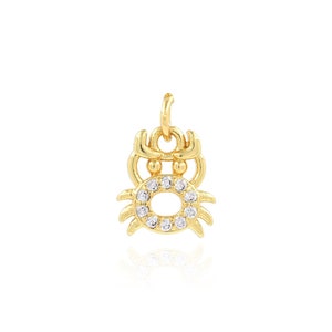 Gold Crab Pendant Necklace, Micropaved Zircon Nautical Jewelry, 18K Gold Filled Beach Charm, DIY Jewelry Making Supplies, 8.5x11.5x1.8mm