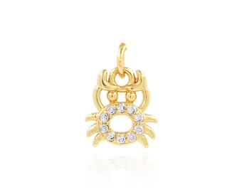 Gold Crab Pendant Necklace, Micropaved Zircon Nautical Jewelry, 18K Gold Filled Beach Charm, DIY Jewelry Making Supplies, 8.5x11.5x1.8mm