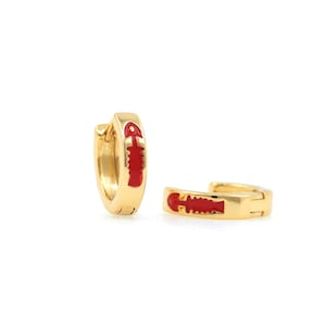 Colorful Enamel Fish Bone Earrings, 18K Gold Fill Fish Earrings, Fish Bone Huggie Hoop Earrings, Lever Back Gold Earrings, 13x14x3.5mm