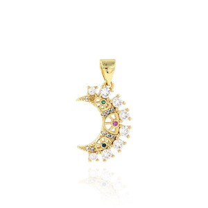 Micropavé CZ Moon Pendant, 18K Gold Filled Crescent Necklace Pendant, Celestial Charm, DIY Jewelry Making Supplies, 13x25x2.5mm