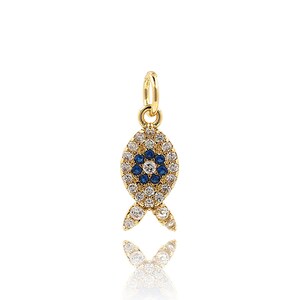 18K Gold Filled Fish Pendant, Micropavé CZ Sea Life Necklace, Fish Charm, Nautical Jewelry, DIY Jewelry Supplies, 6.5x17x2mm