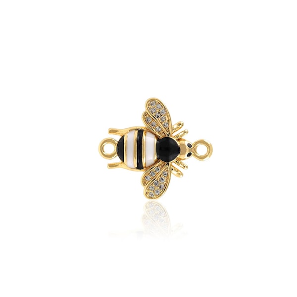Bee Connector, 18K Gold Filled Insect Connector, Micropavé CZ Flying Connector, Gold Bee Jewelry,DIY Jewelry Making Supplies,19.5x17.5x4.5mm