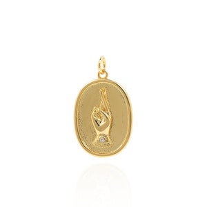 18K Gold Filled Oval CZ Micropave Hand Pendant Cross Gesture Hand Necklace for DIY Jewelry Crafting Supplies 24x14x2.5mm