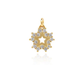 Cubic Zirconia Star Pendant Celestial Pendant Suitable for Bracelet Necklace Jewelry Making Supplies 18K Gold Fill 14x11x2mm