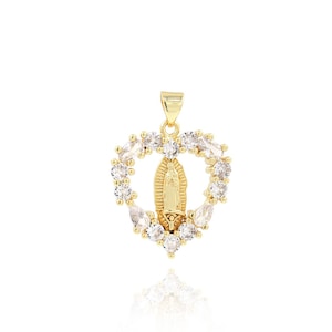 18K Gold Filled Virgin Mary Necklace Pendant, Religious Jewelry,Micropaved Zircon Dainty Heart Charm,DIY Jewelry Making Supplies,29x21x3.3mm
