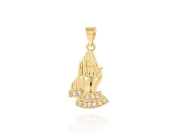18K Gold Plated Gesture Necklace Pendant,Clapping Gesture Charm,Micro Paved Zircon Gold Hand Charm,DIY Jewelry Making Supplies,13x26.5x2.5mm