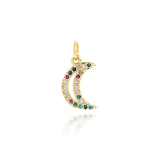 Micro Paved Colored Zircon Crescent Moon Pendant,Golden Moon Charm,18KGold Filled Meniscus Necklace,DIY Jewelry Making Supplies,9x17.5x1.5mm