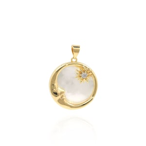 Enamel Sun and Moon Necklace Celestial Jewelry Micropavé Round Sun Pendant 18K Gold Filled DIY Jewelry Making Supplies