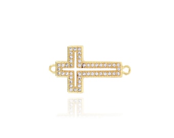 Micropavé CZ Cross Joint 18K Gold Filled Religious Cross Joint Cross Joint DIY Jewelry Making Accessories 13x3x23.3x1.7mm