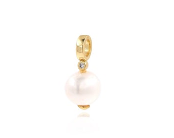 18K Gold Filled Pearl Pendant, Zircon Pendant, Solitaire Pendant, Pearl Charm, DIY Jewelry Making，18.5x8.5x8.5mm