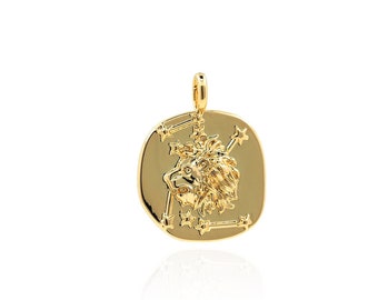 Irregular Round Lion Head Pendant For Bracelet Necklace Jewelry Making 18K Gold Filled Lion Head Necklace Animal Charm Jewelry 21x18x3.5mm