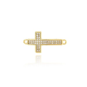 Religious Connector, 18K Gold Plated Cross Connector, Micropavé CZ Cross Connector, DIY Jewelry Making Accessories, 13.2x26.5x2mm