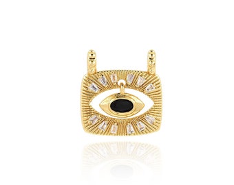 Amuleto de mal de ojo, collar con colgante rectangular de circonitas micropavé, colgante de ojo de la suerte chapado en oro de 18 quilates, suministros para hacer joyas, 17,5 x 18,5 x 3 mm