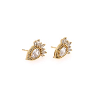 18K goud gevulde diamanten oorbellen, waterdruppel oorbellen, micropavé CZ prachtige oorbellen, damesoorbellen, doe-het-zelf sieraden maken, 9,5 x 11,5 x 3,5 mm
