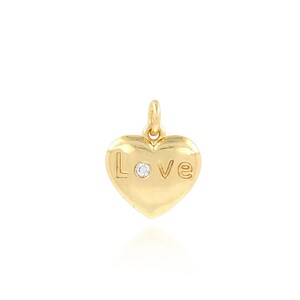 Pingente de coração brilhante preenchido com ouro 18K, colar com carta de amor, colar com pingente de coração dourado, acessórios para fazer joias DIY, 11x13,5x2mm