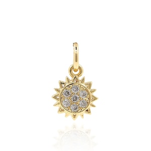 Micropaved Zircon Sunshine Necklace, Sunburst Charm, 18K Gold Filled Sun Pendant, Celestial Charm, DIY Jewelry Making Supplies, 8x13x1.5mm