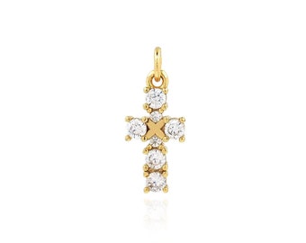 Collana con ciondolo a forma di croce in cristallo lucido, ciondolo religioso riempito in oro 18 carati, ciondolo a forma di croce in oro, materiali per la creazione di gioielli fai da te, 16,5x7x2,2 mm