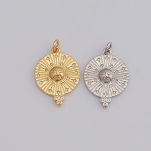18K Gold Filled Round Pendant, Micro Pave CZ Round Charms, DIY Jewelry Making Supplies， 26.5x16.7x3mm