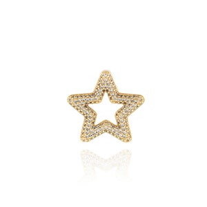 Pentagram Charm, Micropavé CZ Star Necklace Pendant, DIY Jewelry Making Supplies, 18K Gold Filled Polaris Charm, Star Charm 24x22.5x7mm
