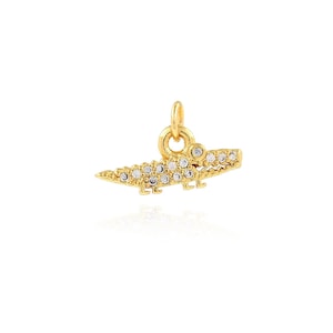 Gold Crocodile Necklace Pendant, 18K Gold Filled Wildlife Charm, Micropaved Zircon Animal Jewelry, DIY Jewelry Making Supplies, 14.5x8x2mm