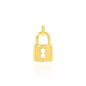 Gold Padlock Necklace Pendant, 18K Gold Plated Brass Small Gold Lock Pendant, DIY Jewelry Making Accessories, Padlock Charm, 7.3x13.5x1.8mm