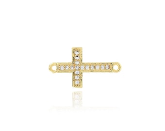 Micropavé CZ Cross Connector, 18K Gold Filled Religious Cross Connector Cross Joint Charm DIY Jewelry Making Accessories 10x18x2mm