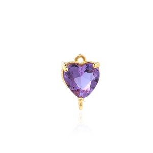 Amethyst Connector,Crystal Heart Connector,18K Gold Plated Love Jewelry,Single Stone Connector,DIY Jewelry Making Accessories,12.5x8.5x4.8mm