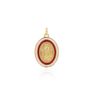 18K Gold Filled Virgin Mary Pendant, Enamel Oval Pendant, Enamel Charm, Religious Charm, Religious Pendant, DIY Jewelry Making，25.5x16x2mm