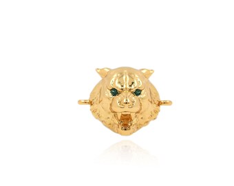 18K Gold Plated Brass Leopard Head Connector, Animal Connector, Golden Leopard Bracelet Connector,DIY Jewelry Making Accessories, 13x18x13mm
