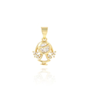 Micropavé CZ Little Girl Necklace，Cute Little Girl Pendant,18K Gold Filled Little Girl Charm,DIY Jewelry Making Supplies,12.5x20.5x4.8mm