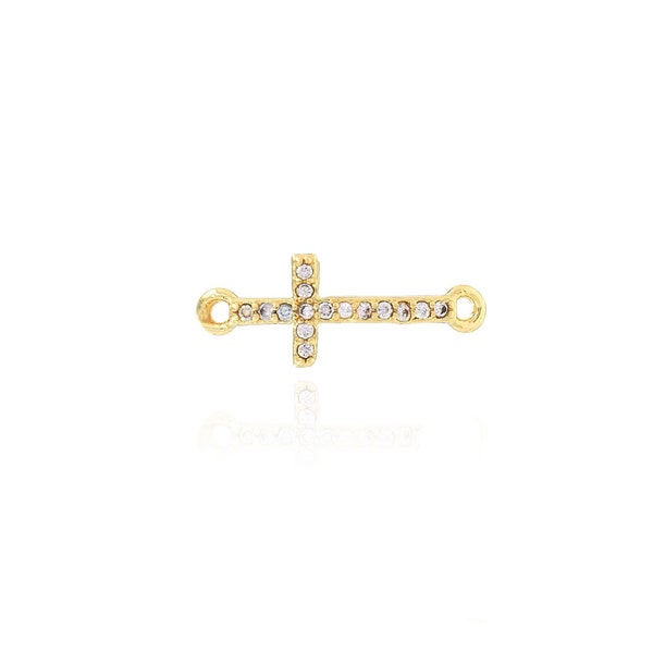 18K Gold Filled Religious Cross Connector, Cross Connector Cross Micropavé CZ Cross Connector DIY Jewelry Making Accessories 7x18x2mm