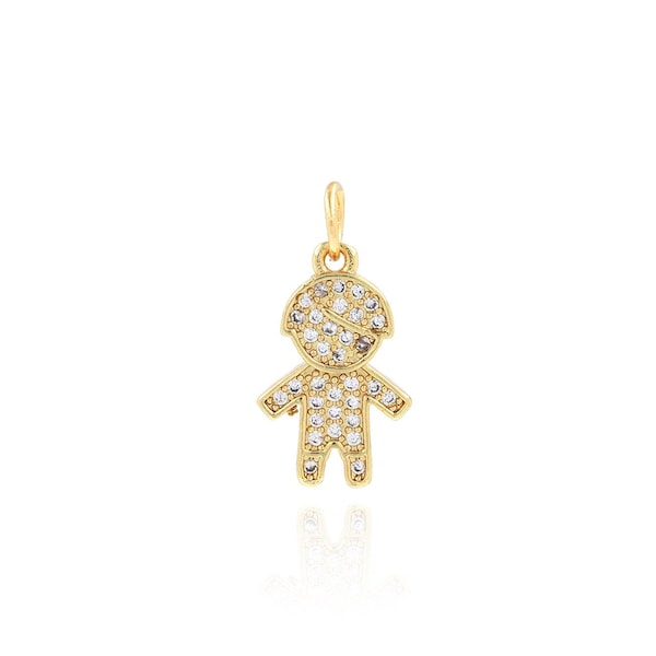 Micropavé CZ Pendentif Collier Petit Garçon, Breloque Petit Garçon en Or, Cadeau Rempli d'Or 18K pour Enfants, Fournitures de Fabrication de Bijoux DIY, 9.5x19x1.3mm