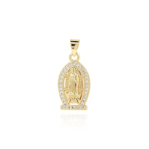 Cubic Zirconia Virgin Mary Pendant Necklace, Geometric Jewelry, 18K Gold Filled Catholic Jewelry, DIY Jewelry Making Supplies, 26.5x12x3mm