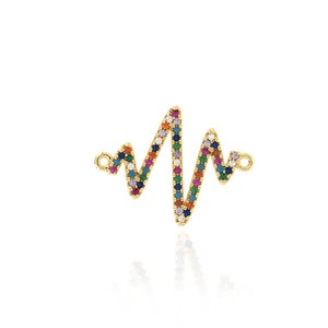 Heart Rate Connector, 18K Gold Filled Heart Rate Connector, Micropavé CZ Heart Rate Connector, DIY Jewelry Making Supplies 19x25x2mm