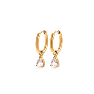 18K ゴールドフィルド ウォータードロップ イヤリング、ソリティア イヤリング、ジルコン イヤリング、女性用イヤリング、彼女へのギフト、13.5x1.5 mm