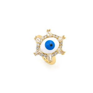 All-Seeing Eye Gold Ring, Enamel Evil Eye Ring, Protection Ring, 18K Gold Plated Eye Ring, Crystal Eye Ring, Adjustable Ring, Fashion Ring