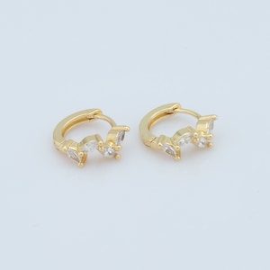 18 kt gold filled oorringen, micro Pavé CZ-oorbellen voor dames, hypoallergene oorbellen: 15,5 x 12,5 x 5 mm