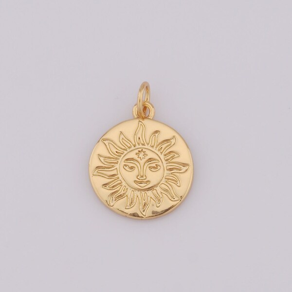 18K Gold Filled Round Pendant, Solar Charms, Celestial Charms, DIY Jewelry Making，20x14.5x1.5mm