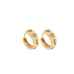 18K Gold Filled Hoop Earrings, Micropavé CZ Flower Earrings, Earrings for Women, Dainty Earrings, Gift for Her,14x13x5mm