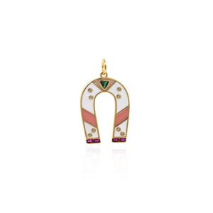 Colgante sencillo en forma de U, colgante de esmalte de arcoíris brillante, colgante de circón, accesorios para hacer joyas DIY, joyería rellena de oro de 18 quilates, 31x19x2mm