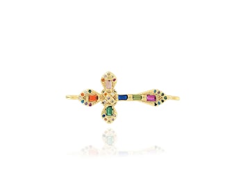 Gold Cross Connector, 18K Gold Filled Cross, Micropavé CZ Cross, Cross Connector Charm DIY Jewelry Making Accessories, 15.8x33x3.5mm