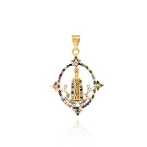 Micro Paved Colored Zircon Pope Pendant Necklace, 18K Gold Filled Religious Pendant, Oval Charm, DIY Jewelry Making Supplies, 33x21.5x2.5mm