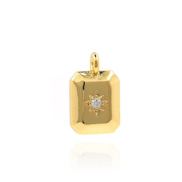 Gold Filled Square Pendant Micro-Pave CZ Polaris Necklace 18K Star Charm DIY Jewelry Making Supplies Celestial Jewelry Charm 12x7x2mm