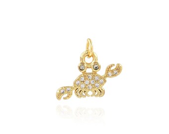 18K Gold Filled Beach Charm,Gold Crab Pendant Necklace, Micropaved Zircon Nautical Jewelry,  DIY Jewelry Making Supplies, 15x11.5x2mm