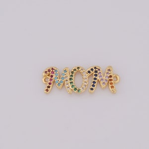 Conector de mamá relleno de oro de 18 quilates, conector de letras Micro Pavé CZ, fabricación de joyas de bricolaje, 25x9x2 mm