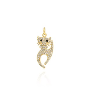 Adorable Kitten Pendant, Micro Pave Colored Zircon Gold Cat Necklace, 18K Gold Filled Animal Ornament, DIY Jewelry Supplies, 11x28x1.8mm